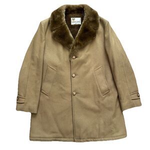 Vintage 70s Lakeland Faux Fur Lined Long Coat Men's 44 Light Brown Marlboro